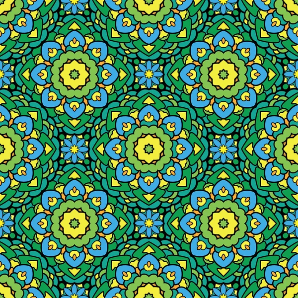 Квадратний фон - орнаментальний безшовний візерунок у зеленому, жовтому — стоковий вектор