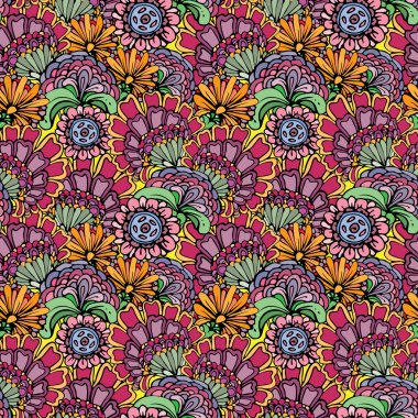 Abstract decorative seamless pattern with hand drawn floral elem