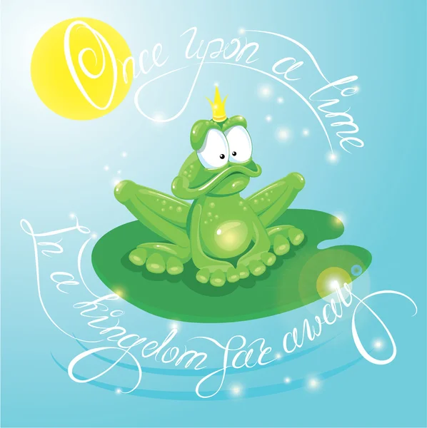 Frog Prince with Crown.  Calligraphic text  for your fairy tale — Stock Vector