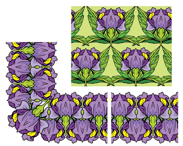 Conjunto de adornos - borde floral decorativ y patrón sin costuras — Archivo Imágenes Vectoriales