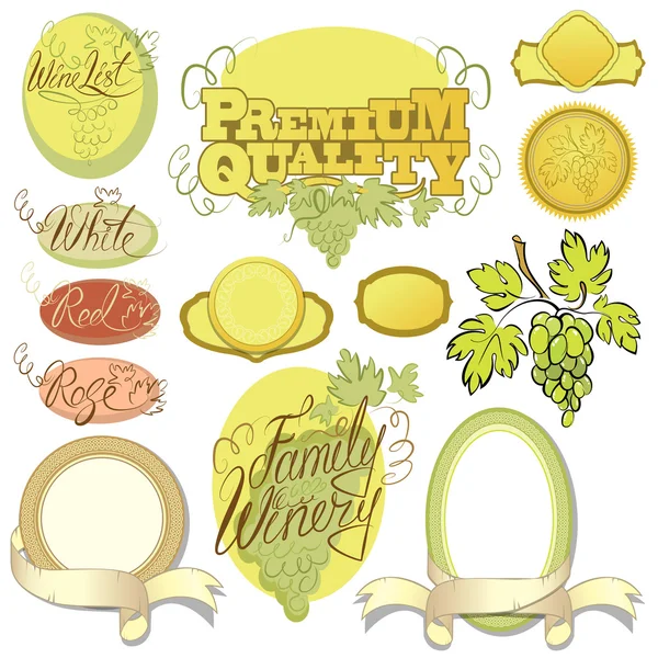 Set of wine design elements for bar or restaurant - signs, icons — Stock Vector