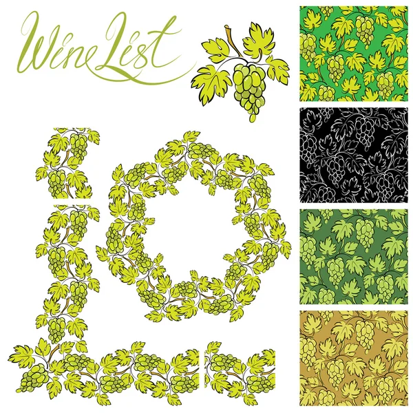 Set of grapes frames and repeated element  for wine labels or me — Stockvector