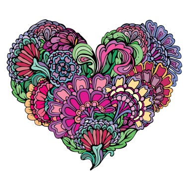 Abstract bright colors paisley ornament in heart shape, isolated