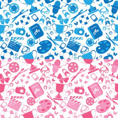 Set of seamless patterns in pink and blue colors with childrens