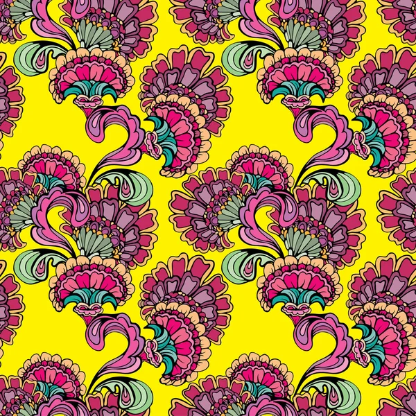 Abstract decorative seamless pattern with hand drawn floral elem — ストックベクタ