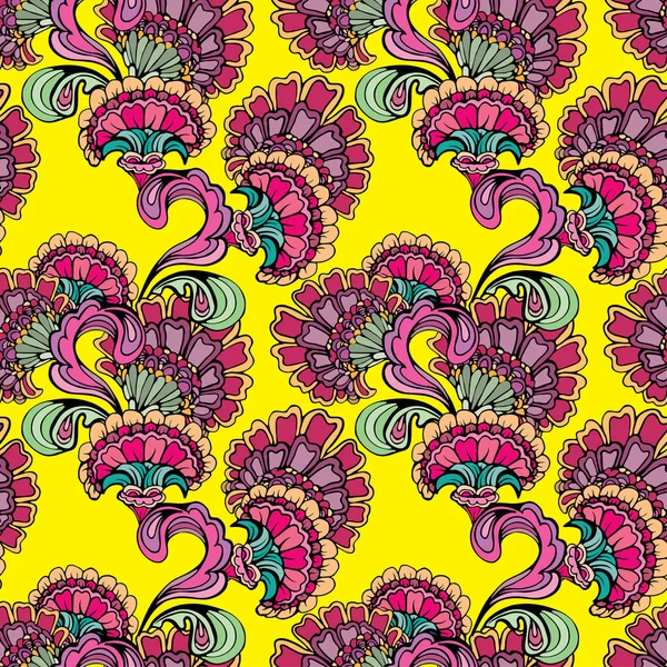 Abstract decorative seamless pattern with hand drawn floral elem Telifsiz Stok Vektörler