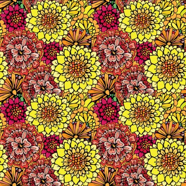 Abstract decorative seamless pattern with hand drawn floral elem