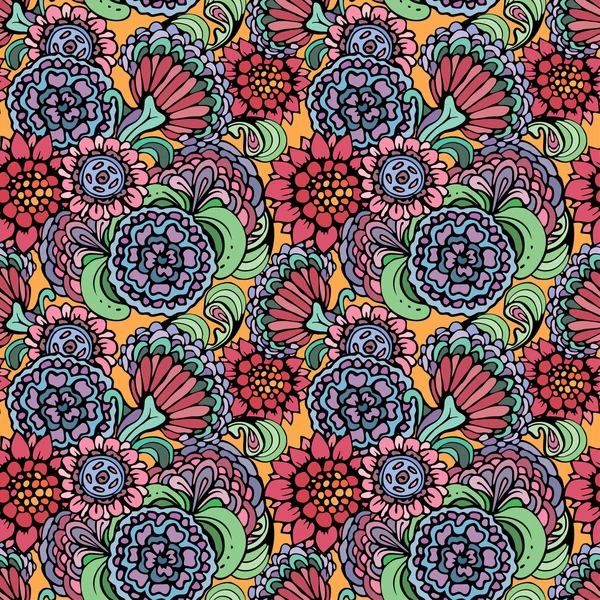 Abstract decorative seamless pattern with hand drawn floral elem — ストックベクタ