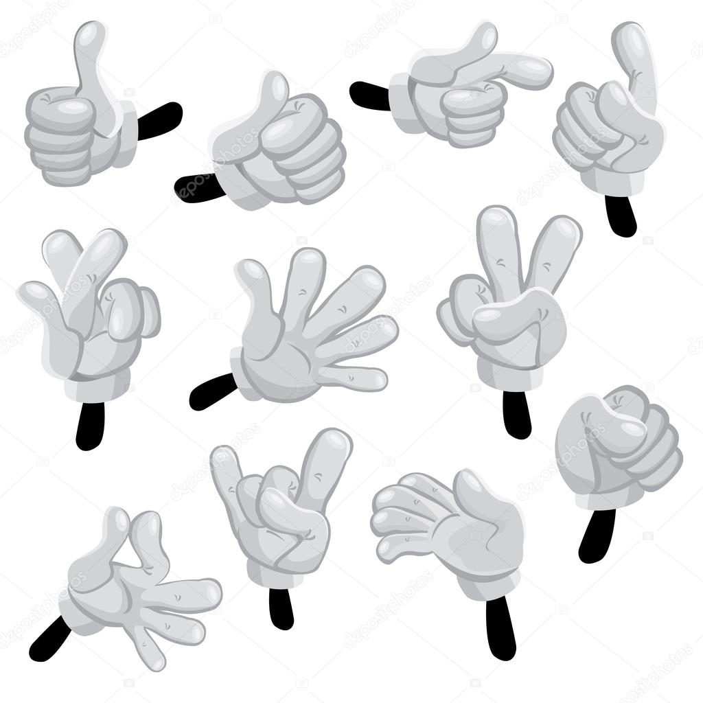 Illustration of hands cartoons with different gestures, isolated