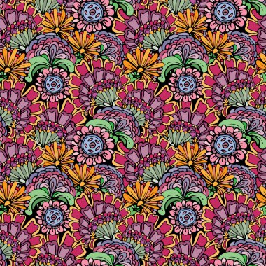 Abstract decorative seamless pattern with hand drawn floral elem