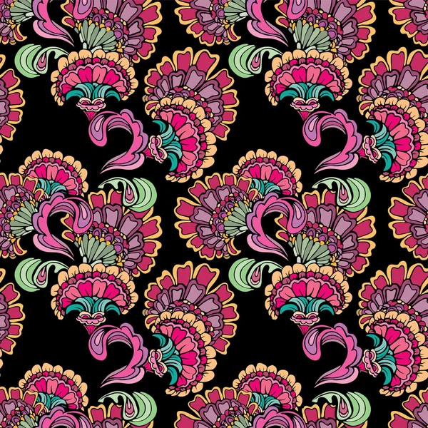 Abstract decorative seamless pattern with hand drawn floral elem — Stok Vektör