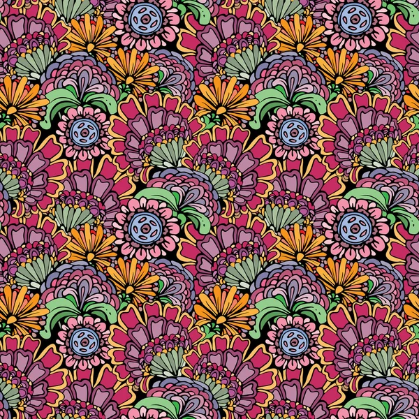 Abstract decorative seamless pattern with hand drawn floral elem