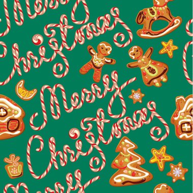 Seamless pattern with xmas gingerbread - cookies in people, star