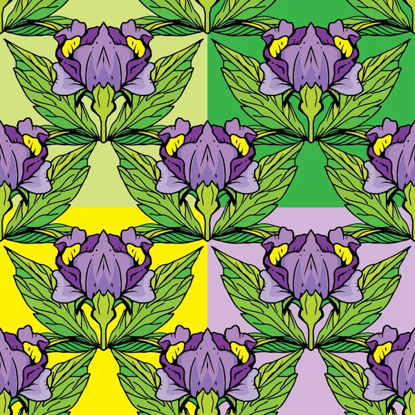 Conjunto de adornos florales - patrones sin costuras con flores de iris . — Archivo Imágenes Vectoriales