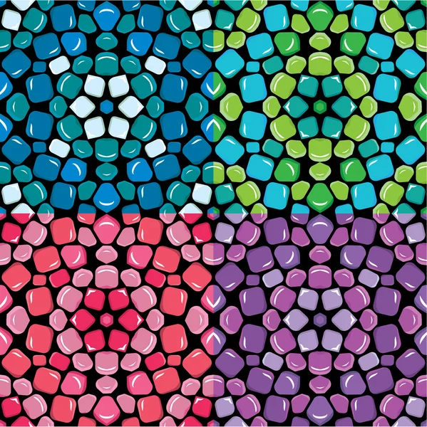 Conjunto de patrones de mosaico sin costura - Azul, verde, rosa y púrpura c — Archivo Imágenes Vectoriales