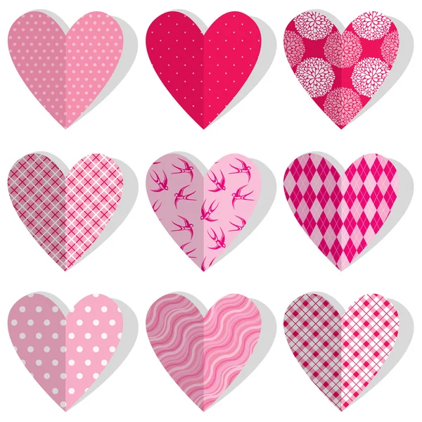 Instellen voor lappendeken vintage hearts in gestikte textiel stijl. Desig — Stockvector