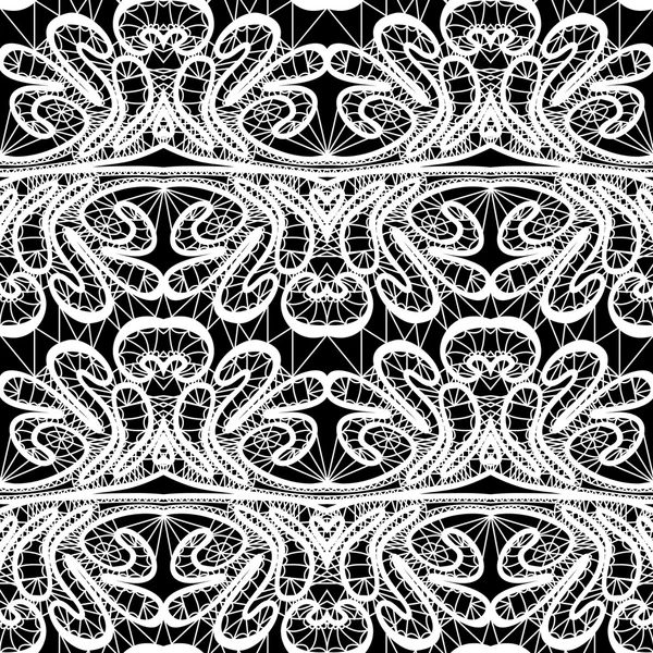 Seamless pattern - floral lace ornament - white and black backgr — Stock Vector