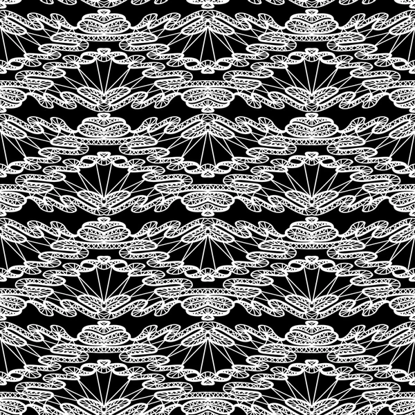 Seamless pattern - floral lace ornament - white and black backgr — Stock Vector