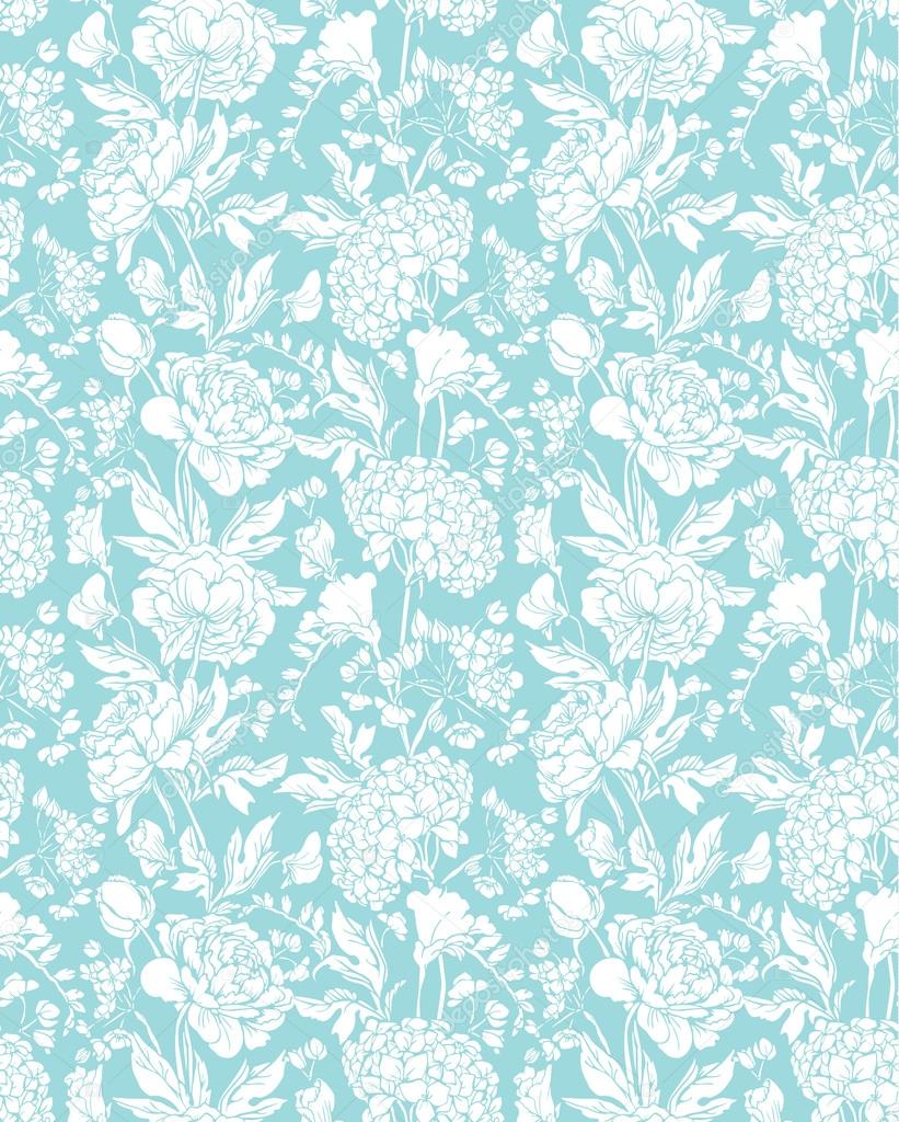 Seamless pattern with Realistic graphic flowers - sweet pea, peo