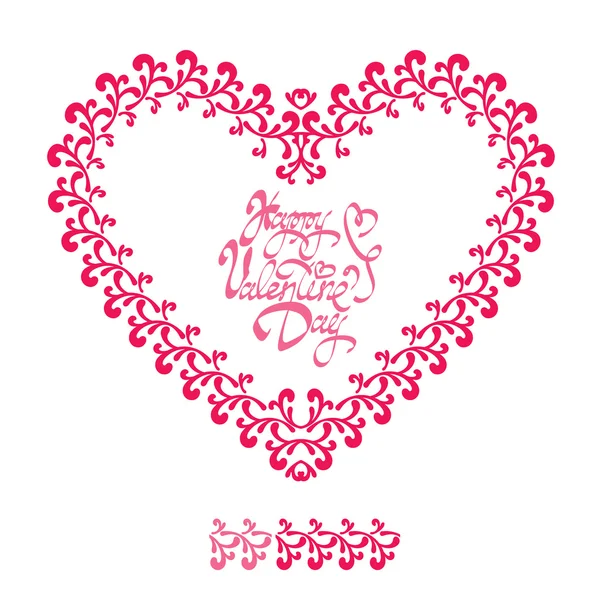 Kaligrafi metin mutlu Valenti ile kırmızı süs çiçek kalp — Stok Vektör