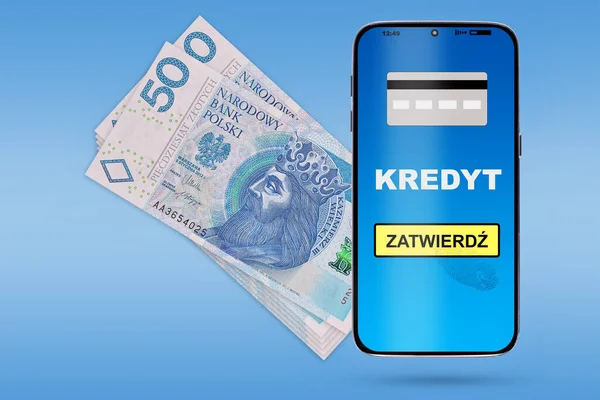 Bankowość Elektroniczna Polskie Pieniądze Banknoty Bieżące Złote — Zdjęcie stockowe