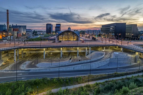 Gare Lodz Fabryczna Vue Ville Nocturne Lodz — Photo