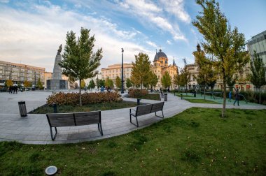 Lodz şehri, Özgürlük Meydanı manzarası. Lodz, Polonya.