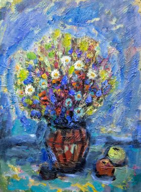 Kağıt üzerinde parlak avangard-soyut resim. Posteri yazdır