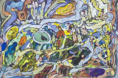 Kağıt üzerinde parlak avangard-soyut resim. Posteri yazdır