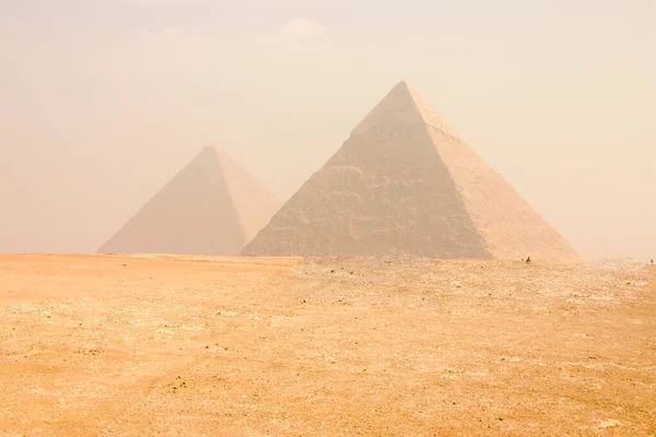 Vista Das Grandes Pirâmides Gizé Cairo Egito Uma Manhã Trote — Fotografia de Stock