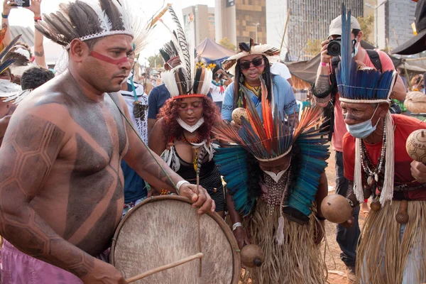 Brasília Brasil Agosto 2021 Índios Indígenas Todas Partes Brasil Descem — Fotografia de Stock