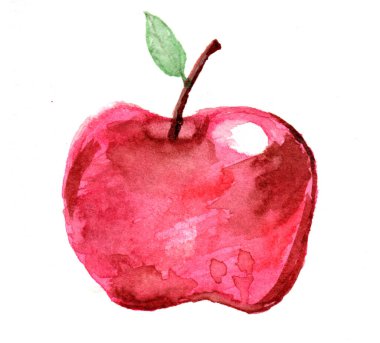 Beyaz arkaplanda suluboya elma