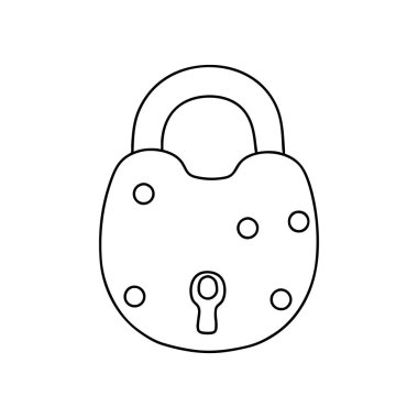 Anahtar Deliği ile Kırmızı Kapalı Asma Kilidi Renklendirme taslağı. Vektör İllüstrasyonu. Beyaz Arkaplanda İzole Edilmiş.