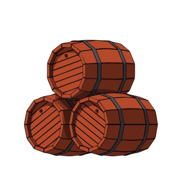 Metal Gruplu Tahta Eski Vintage Barrel. Vektör İllüstrasyonu.