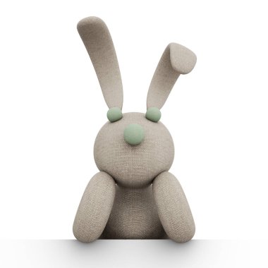 Pelüş Tavşan Sevimli, Yakışıklı ve Komik Oyuncak. 3D Illustration. Clipping Path ile Dosya.
