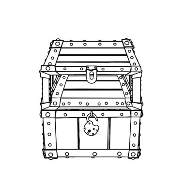 Yarı Açılmış Orta Çağ Sandığı 'nın taslağı. Vektör İllüstrasyonu.