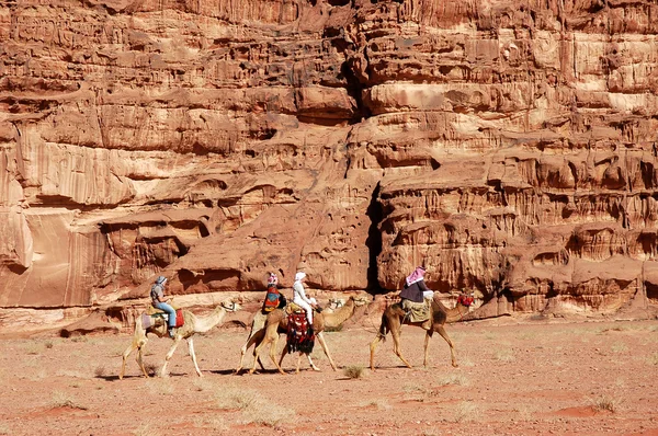 Wadi Rum velbloudí safari, Jordan. — Stock fotografie