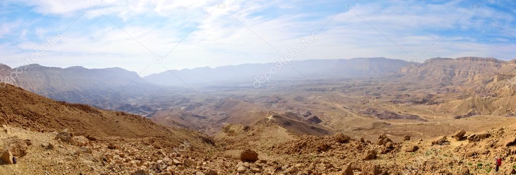 Panoramic view of Small Crater in Negev desert, Israel.