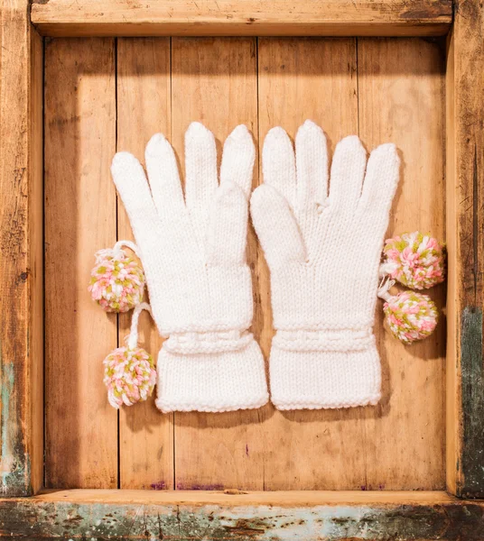 Vrouwelijke Handschoenen Houten Oppervlak — Stockfoto