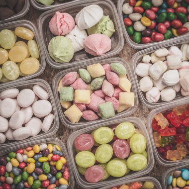 Bir tabloda lezzetli tatlılar.