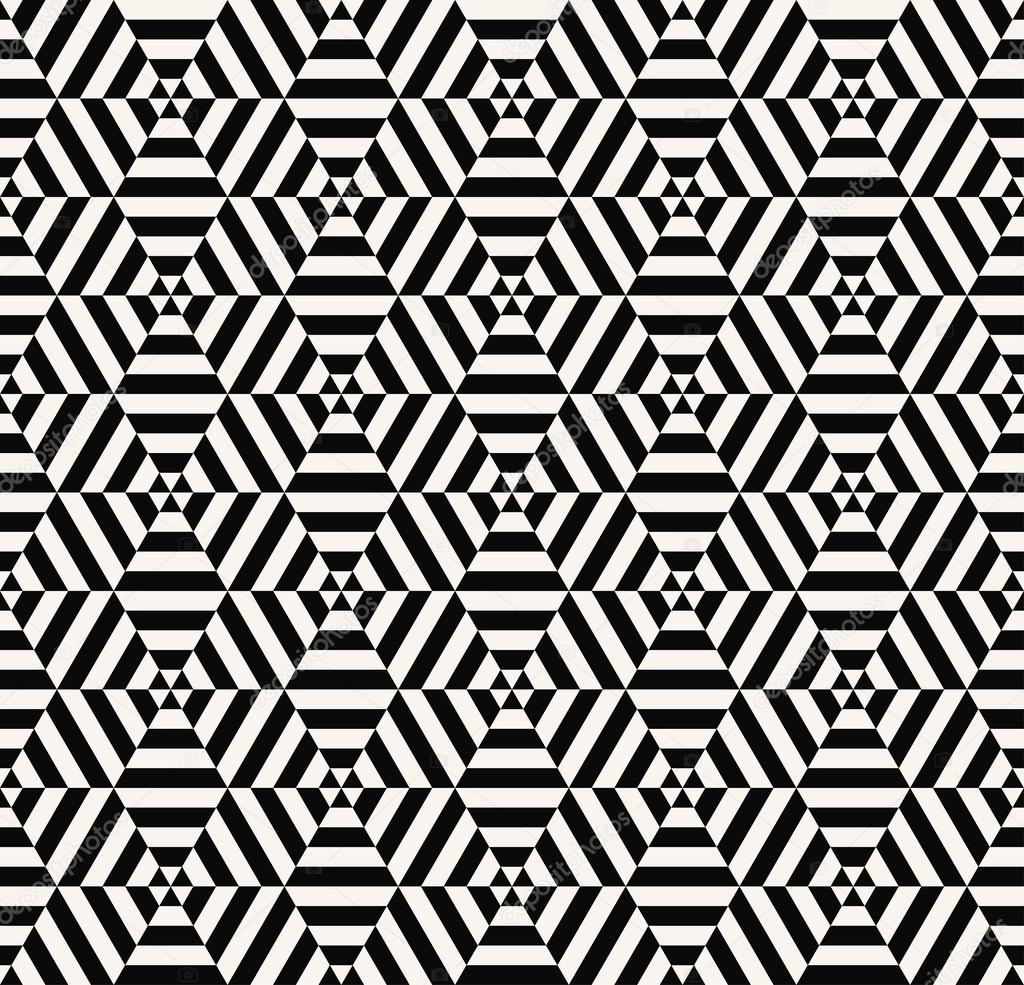 optical illusion black and white hexagon pattern.