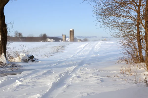 Neige soufflant sur la route rurale — Photo