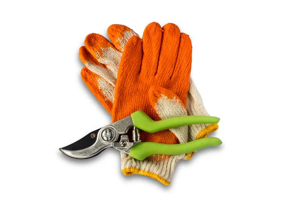 Zahradnické nůžky a rukavice — Stock fotografie