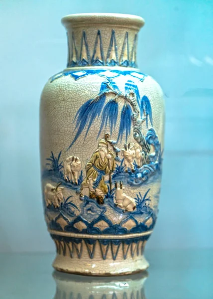 Antique Cerâmica Azul Branca Uma Porcelana Tradicional Chinesa Século Xix — Fotografia de Stock