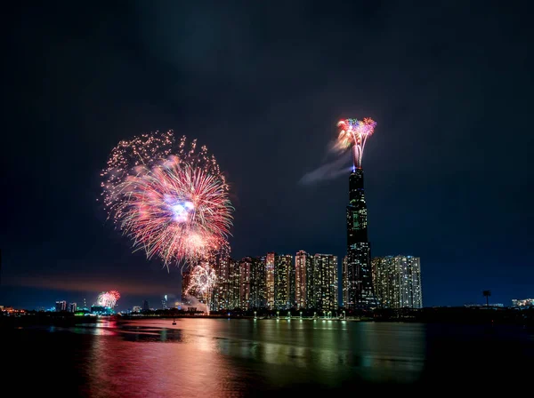 Feux Artifice Heureux Nouvelle Année 2021 Illuminer Ciel Sur Quartier — Photo