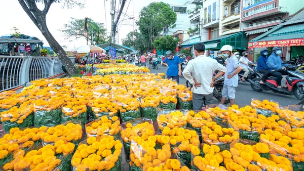 Chi Minh Ville Vietnam Février 2021 Agitation Acheter Des Fleurs — Photo
