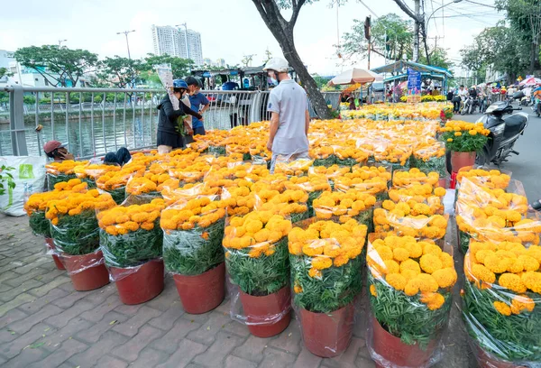 Chi Minh Ville Vietnam Février 2021 Agitation Acheter Des Fleurs — Photo