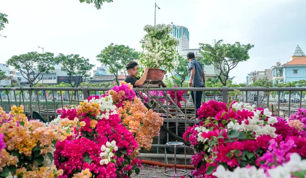 Chi Minh City Vietnam Február 2021 Nyüzsgő Vásárol Virágok Virágpiacon — Stock Fotó