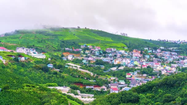 Time Lapse Pequena Cidade Uma Manhã Tempestuosa Com Nuvens Movimento — Vídeo de Stock