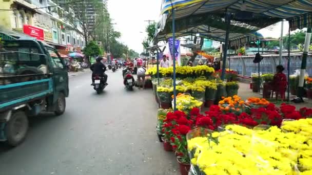 Chi Minh Stadt Vietnam Februar 2021 Hektik Beim Blumenmarkt Einheimische — Stockvideo